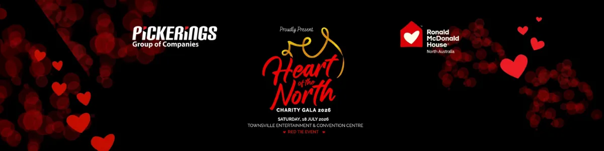 RMHC Heart of the North Charity Gala 2026 event banner with red hearts on a black background.