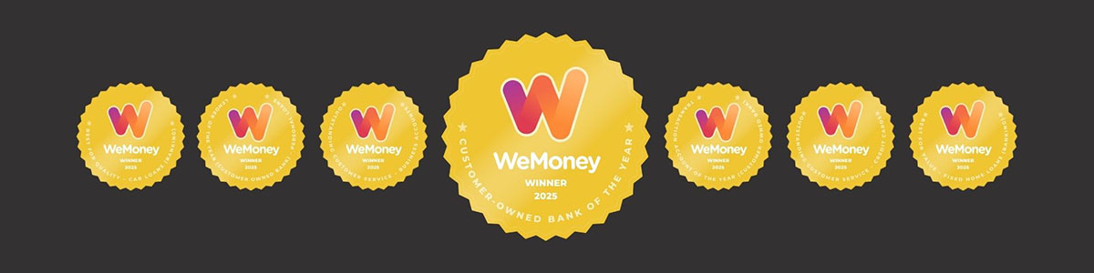 Image showcasing Queensland Country Bank’s 2025 WeMoney Awards, featuring circular gold award badges on a grey background.